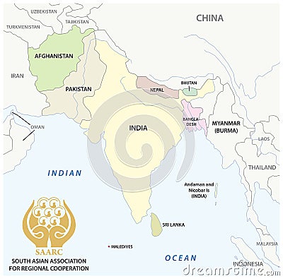 South Asian Association for Regional Cooperation SAARC vector map with logo Vector Illustration