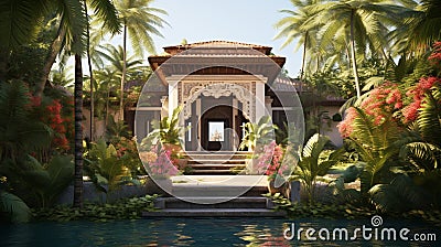 A South Asian bungalow with ornate architecture. Stock Photo