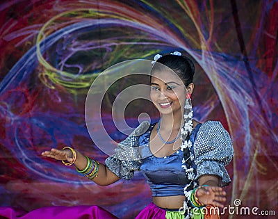 South Asian dancer on stage in Surrey, British Columbia. Editorial Stock Photo