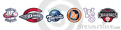 South Atlantic League. Minor League Baseball MiLB. South Division. Asheville Tourists, Bowling Green Hot Rods, Greenville Drive, Vector Illustration