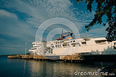 South Baymouth, On, Canada-July 2022 Chi-Cheemaun ferry arriving in South Baymouth from Tobermory Editorial Stock Photo