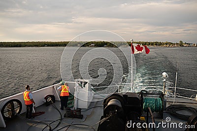 South Baymouth, On, Canada-July 2022 Chi-Cheemaun ferry arriving in South Baymouth from Tobermory Editorial Stock Photo