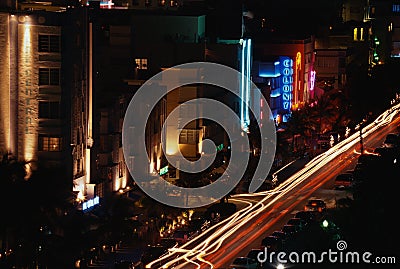 South Beach Miami strip at night Editorial Stock Photo