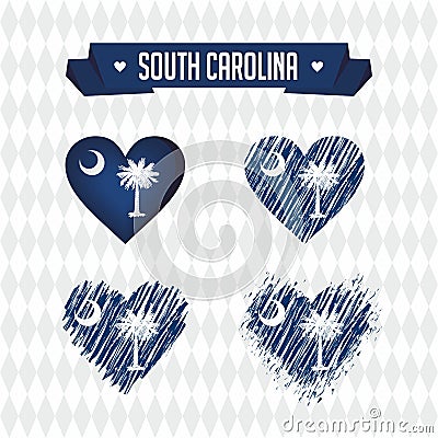 South Carolina. Collection of four vector hearts with flag. Heart silhouette Vector Illustration