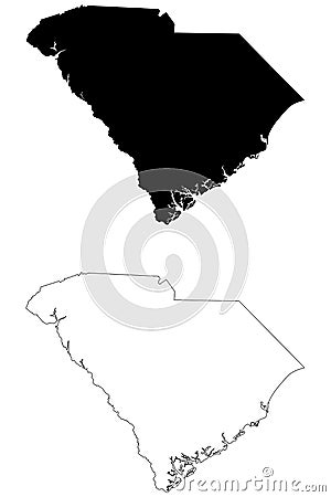 South Carolina SC state Map USA. Black silhouette and outline isolated maps on a white background. EPS Vector Vector Illustration