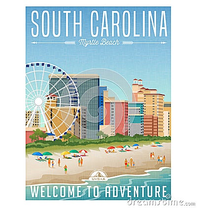 South Carolina travel poster or sticker Vector Illustration