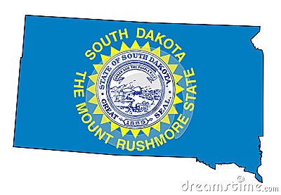 South Dakota Outline Map and Flag Vector Illustration