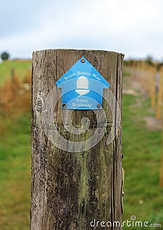 Waymarker for the South Downs Way Trail Stock Photo
