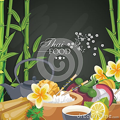 South East Asian prepared food. Thai cuisine. Ethnic meal of Thailand for menu Vector Illustration