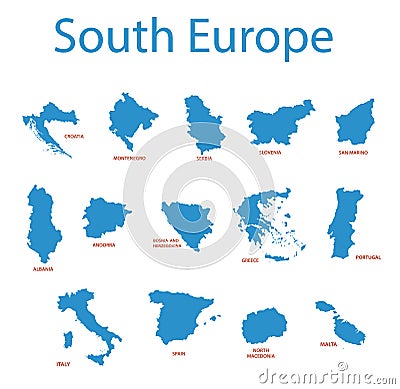 South europe - vector maps of territories Vector Illustration