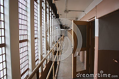 A South-Facing Window-Wall Illuminates a Prison Cellblock Stock Photo