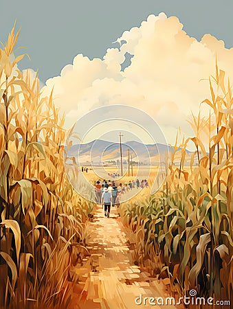 In The South - A Group Of People Walking Through A Field Of Corn Stock Photo