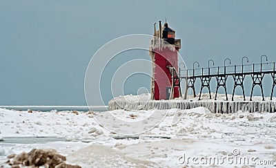 South Haven Lighthouse in the winter Stock Photo