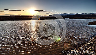 South Iceland Sunset River View Stock Photo