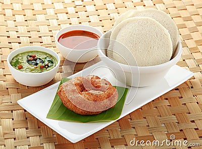 South Indian dish idly ,vada and sambar Stock Photo