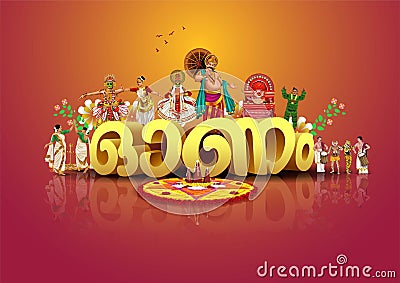 south Indian Kerala festival happy onam greetings background. Vector Illustration