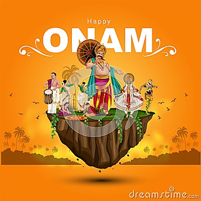 south Indian Kerala festival happy onam greetings background. editable vector illustration design Cartoon Illustration