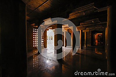 South Indian kumbakonam temple corridor with pillar Stock Photo