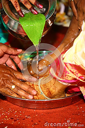 South Indian marriage rituals are performed by bride parents. Kanyadan. Stock Photo