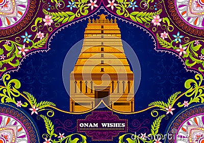 South Indian temple structure building for Happy Onam Vector Illustration