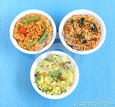 South Indian Traditional Vegetarian Rice Dishes Stock Photo