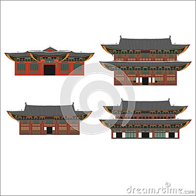 South Korea country design flat cartoon elements. Travel landmark, Seoul tourism place. World vacation travel city Vector Illustration