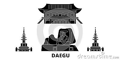 South Korea, Daegu flat travel skyline set. South Korea, Daegu black city vector illustration, symbol, travel sights Vector Illustration