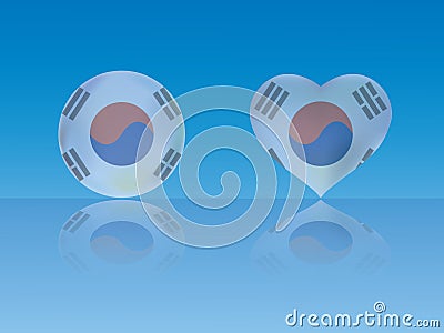 South Korea flag in glossy ball and heart with reflection on blue background vector illustration Vector Illustration