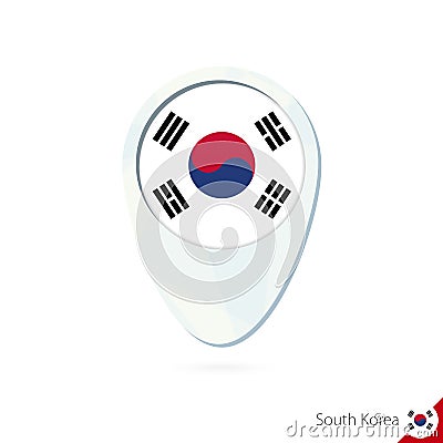 South Korea flag location map pin icon on white background Vector Illustration