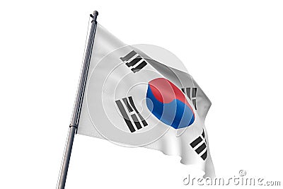 South Korea flag waving isolated white background 3D illustration Stock Photo