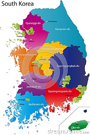 South Korea map Cartoon Illustration