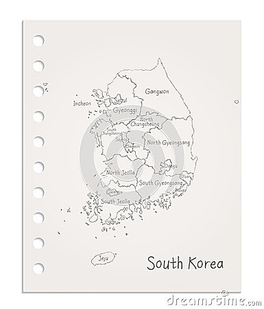 South Korea map on realistic clean sheet of paper torn from block Vector Illustration