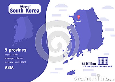 South Korea map .Number of population and world geography Stock Photo