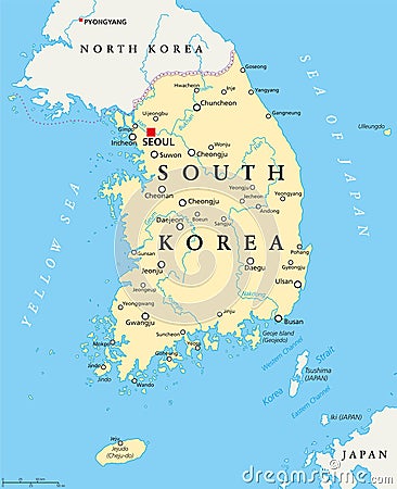 South Korea Political Map Vector Illustration