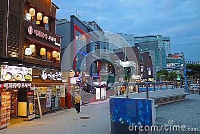 South Korea Seoul hongdae eating street Editorial Stock Photo