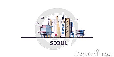 South Korea, Seoul tourism landmarks, vector city travel illustration Vector Illustration