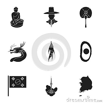 South Korea set icons in black style. Big collection of South Korea vector symbol Vector Illustration