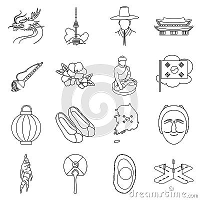 South Korea set icons in outline style. Big collection of South Korea vector illustration symbol. Vector Illustration