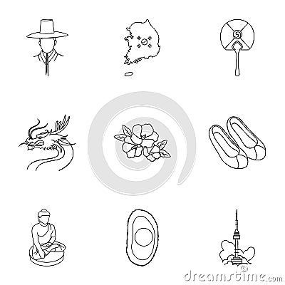 South Korea set icons in outline style. Big collection of South Korea vector symbol stock illustration Vector Illustration