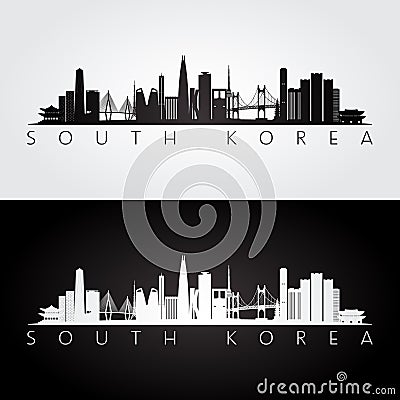 South Korea skyline and landmarks silhouette Vector Illustration