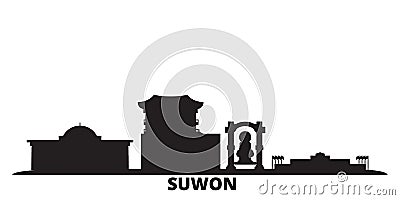 South Korea, Suwon city skyline isolated vector illustration. South Korea, Suwon travel black cityscape Vector Illustration