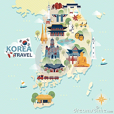 South Korea travel map Vector Illustration