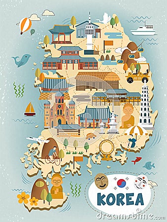 South Korea travel map Vector Illustration