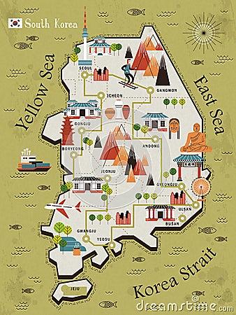 South Korea travel map Vector Illustration