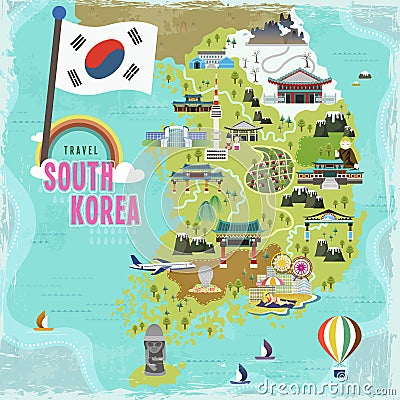 South Korea travel map Vector Illustration