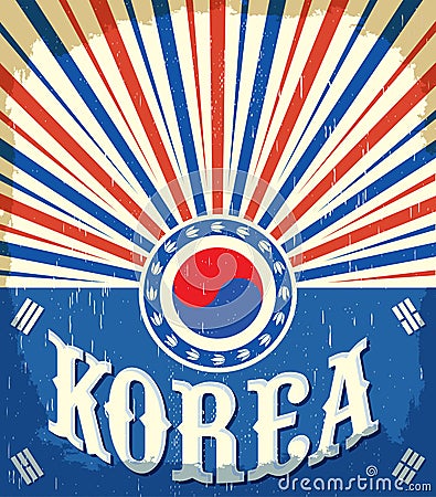 South Korea vintage old poster with Korean flag colors Vector Illustration