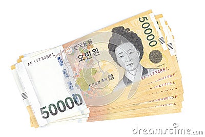 South Korea won currency in 50 000 won value, Stock Photo