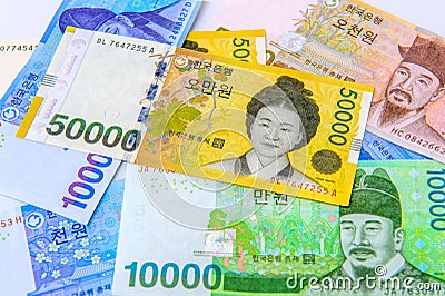 South Korean Won Currency. Stock Photo