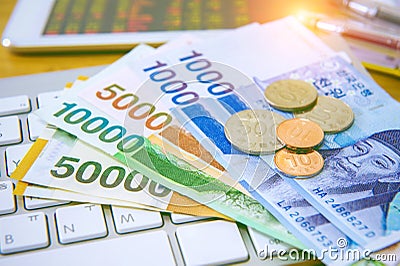 South Korean won currency and finance business. Business concept Stock Photo