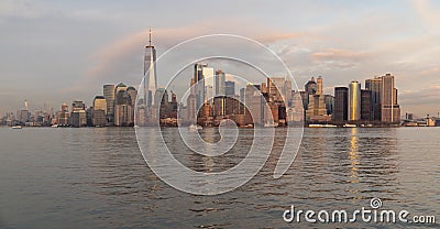 South Manhattan from the Statue of Liberty ferry boat Stock Photo